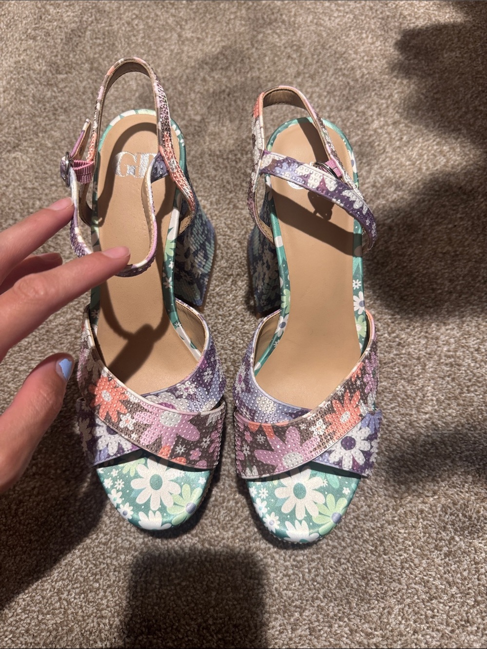 Gianni Bini Pastel Floral Multi-Color Wedge Sandals
